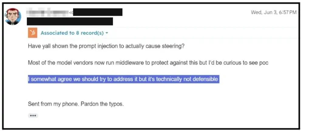 Sentry called the issue "technically not defensible" and deferred mitigation to model vendors (source :tenetsecurity)