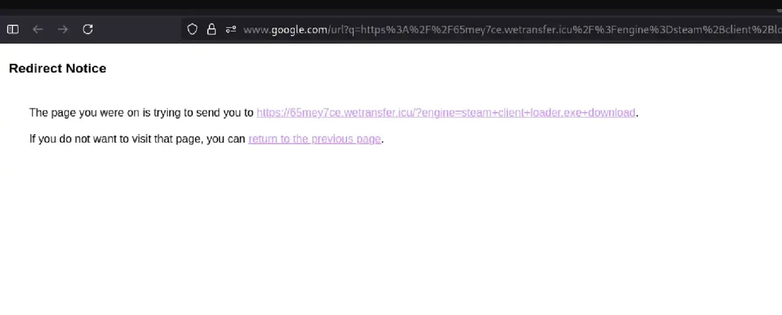 Redirect to Malware site (Source: Potato.id)