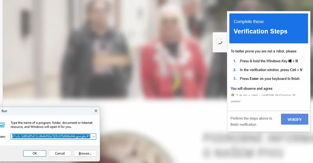 Social engineering via fake CAPTCHA (Source - Sicuranext)