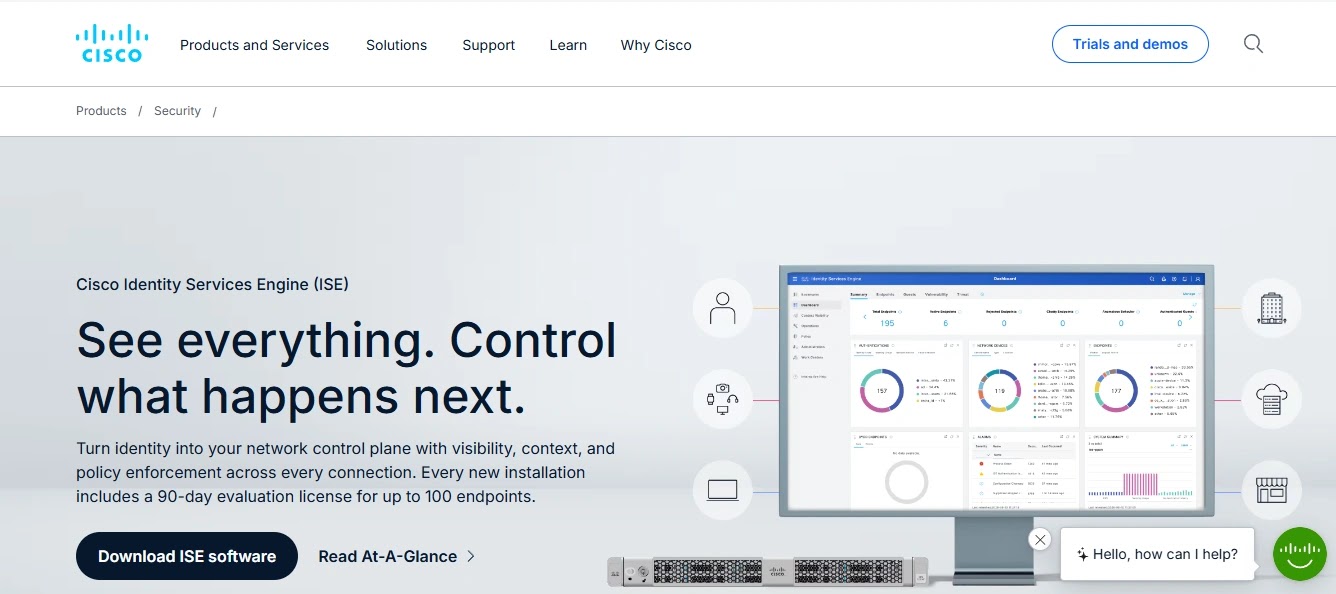 Cisco ISE network access control policy configuration dashboard