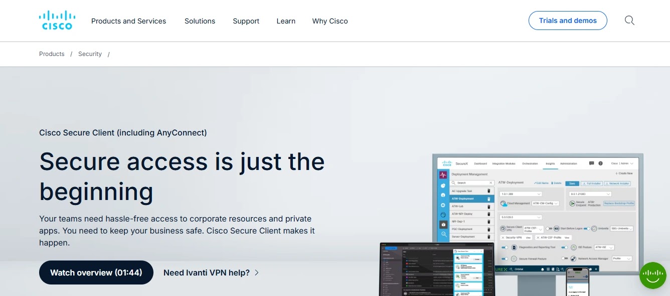 Cisco Secure Client AnyConnect VPN connection and posture status