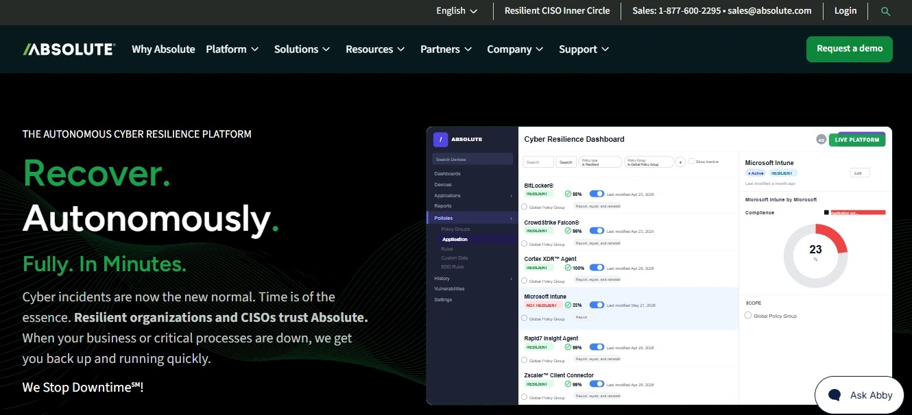Absolute NetMotion mobile secure access session persistence dashboard