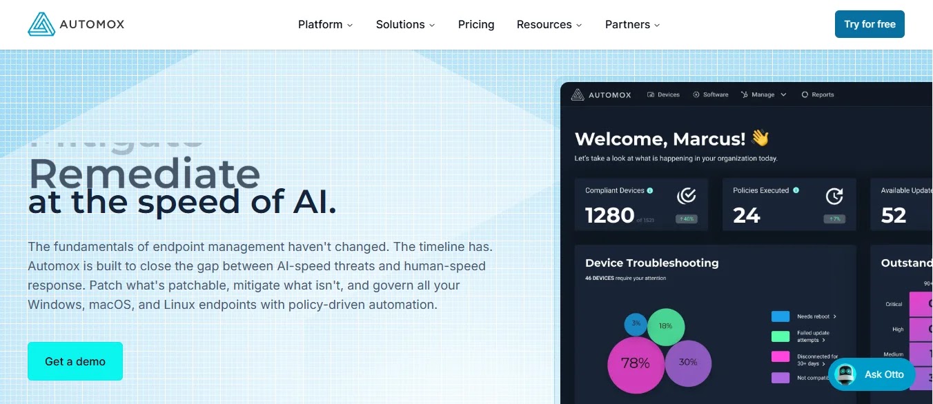 Automox cloud-native patch management policy and device compliance
