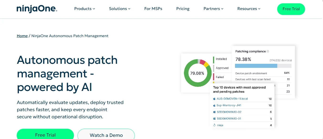 NinjaOne RMM patch management automation and device health