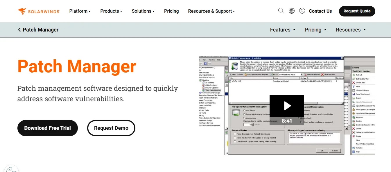SolarWinds patch management and infrastructure monitoring