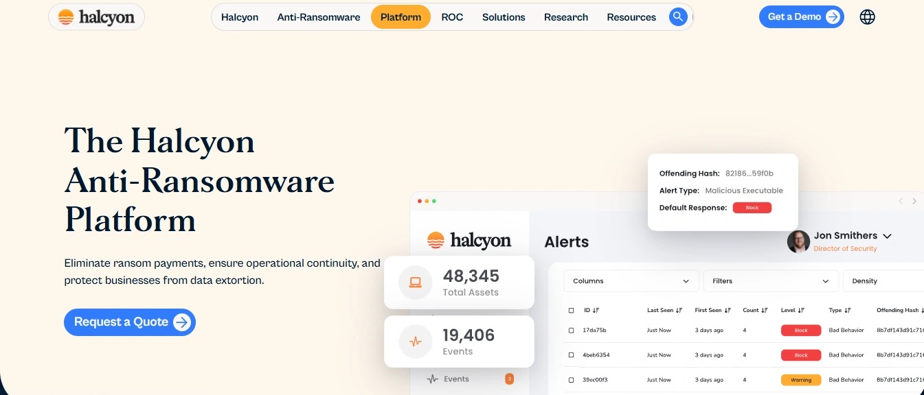 Halcyon anti-ransomware key capture and containment